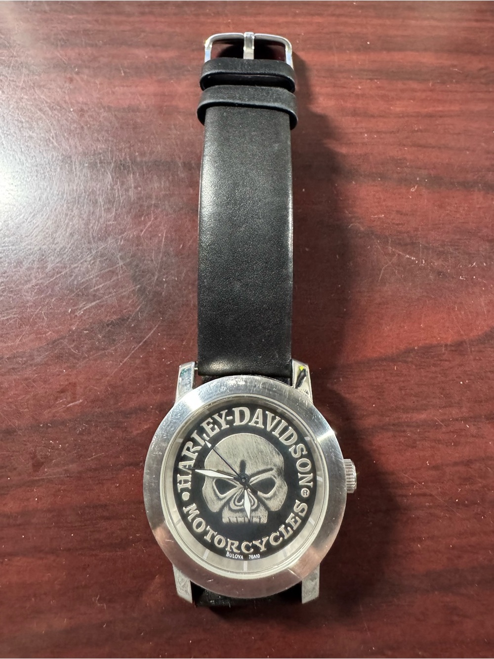 2004 Harley Davidson Skull Watch Bulova 76A10 Leather Strap Stainless Steel
